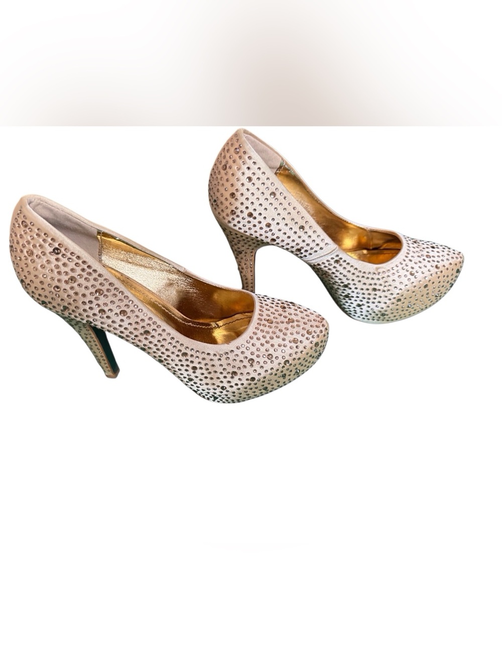 Bella Luna Katrina Gold Rhinestone Studded Platform Stiletto Pumps Sz 8.5